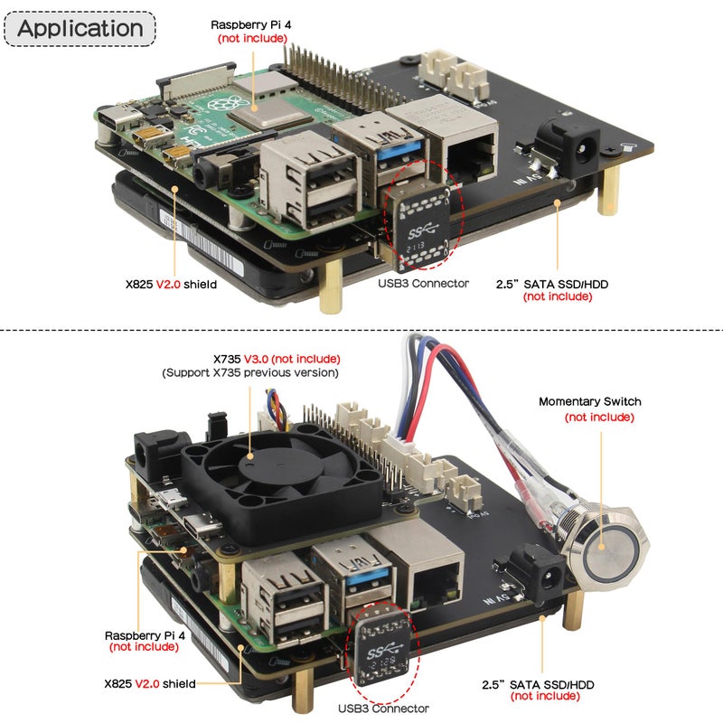 Geekworm for Raspberry Pi 4 SATA Storage, X825 V2.0 2.5 inch SATA HDD/SSD Expansion Board UASP Supported Compatible with Raspberry Pi 4 Model B 1GB/2GB/4GB/8GB Only(Not Include Raspberry Pi) - Image 3