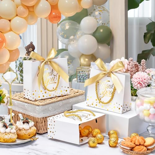EQOREIIN Small Thank You Gift Bags 50pcs 55x25x47 Inches Small Gift Bags with Handles Bow Ribbon White Paper Bags for Party Favor Mothers DayValentines Day Wedding Baby Shower White - Image 5
