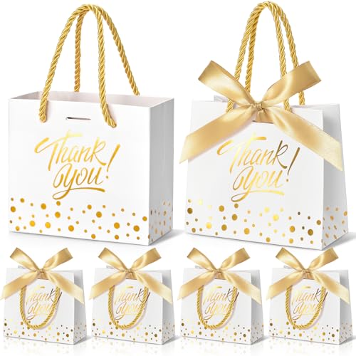 EQOREIIN Small Thank You Gift Bags 50pcs 55x25x47 Inches Small Gift Bags with Handles Bow Ribbon White Paper Bags for Party Favor Mothers DayValentines Day Wedding Baby Shower White - Image 2