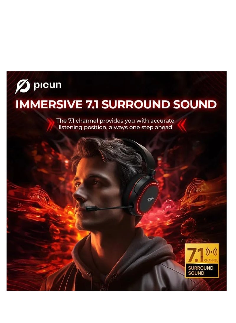 Picun Wireless Gaming Headset, 7.1 Surround Sound,2.4GHz USB Gaming Headphones Bluetooth ENC Noise Canceling Mic, Bluetooth Headset for PC PS5 PS4 Mac Switch  - Image 3