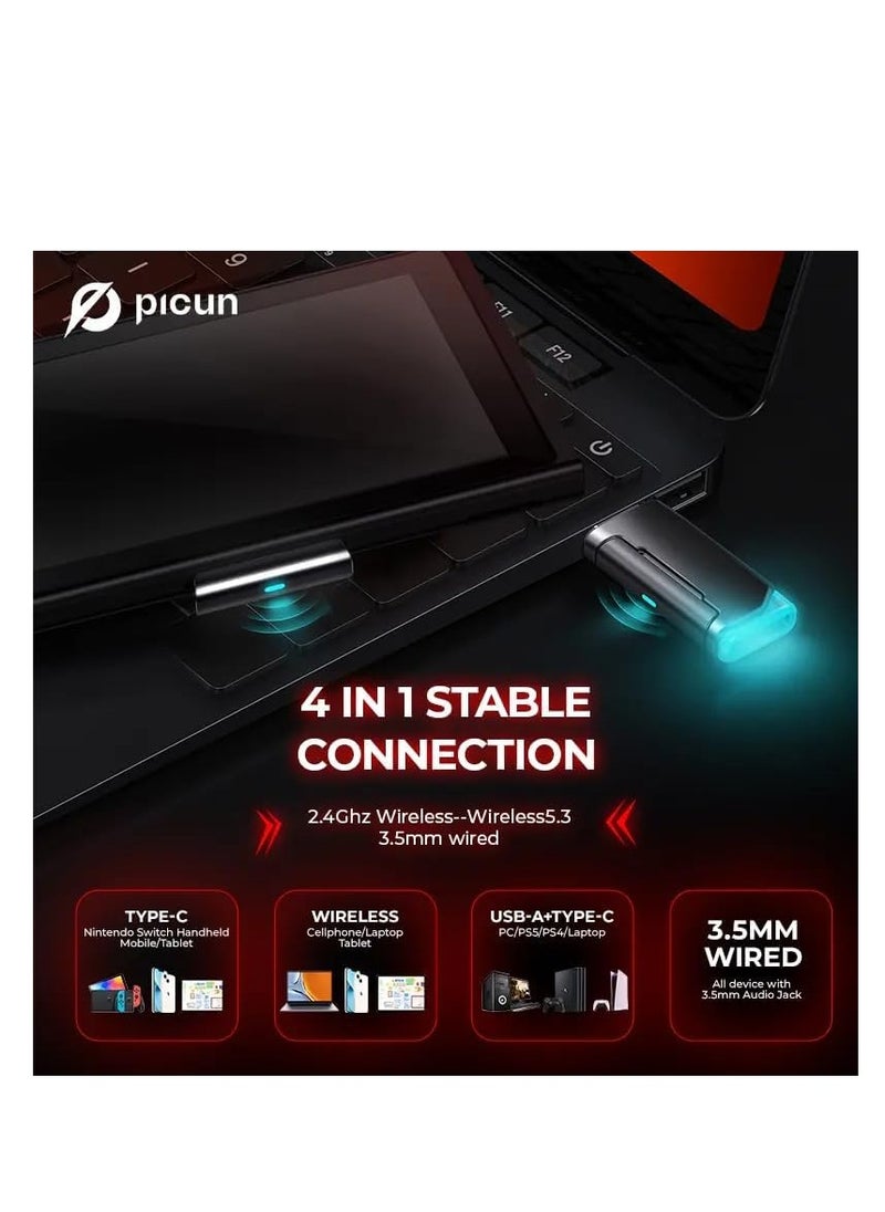Picun Wireless Gaming Headset, 7.1 Surround Sound,2.4GHz USB Gaming Headphones Bluetooth ENC Noise Canceling Mic, Bluetooth Headset for PC PS5 PS4 Mac Switch  - Image 4