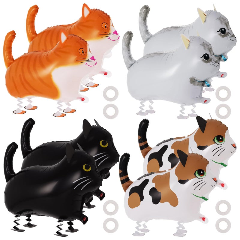 KINYFY 8 Pcs Walking Cat Balloons,Cat Balloons,Walking Animal Foil Mylar Balloon,Farm Birthday Decorations for Cat Theme Party Supplies (Cat-8 Pcs) - Image 1
