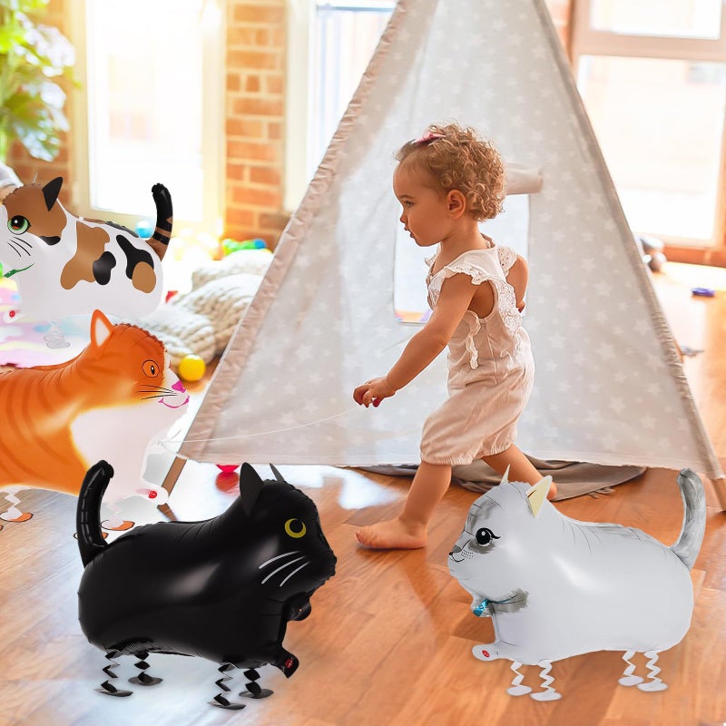 KINYFY 8 Pcs Walking Cat Balloons,Cat Balloons,Walking Animal Foil Mylar Balloon,Farm Birthday Decorations for Cat Theme Party Supplies (Cat-8 Pcs) - Image 3