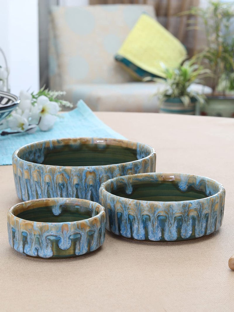 Miah Decor MDCF-71 Egronomic Crafted Pie Plates-Set of 3 : Spring Green & Brown Color - Image 2