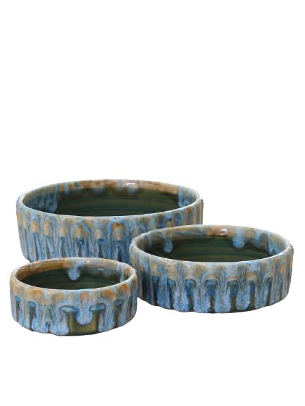 Miah Decor MDCF-71 Egronomic Crafted Pie Plates-Set of 3 : Spring Green & Brown Color - Image 1