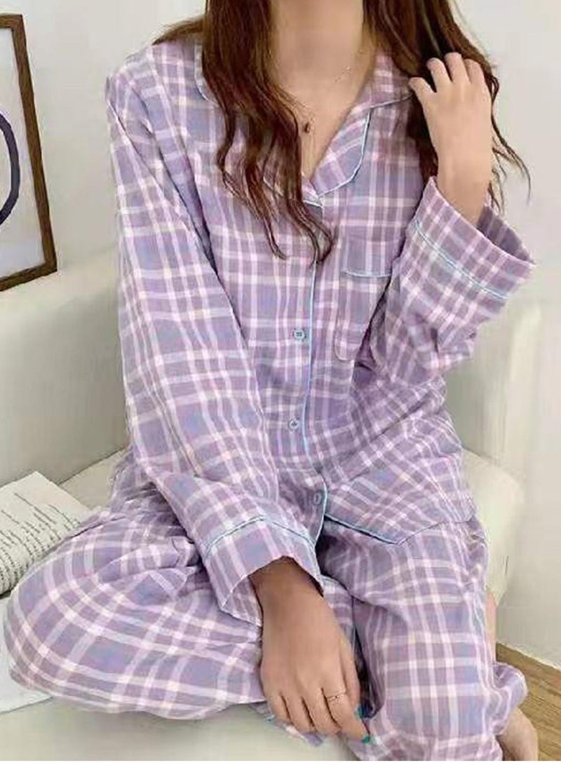 Beauenty Women's Pajama Set (2 Pieces)  Lapel Button-Down Style  Soft Long-Sleeve Top + Pants  Loungewear Set  Girls' Home Wear Set  Small Fit – Recommend Ordering One Size Up - Image 1