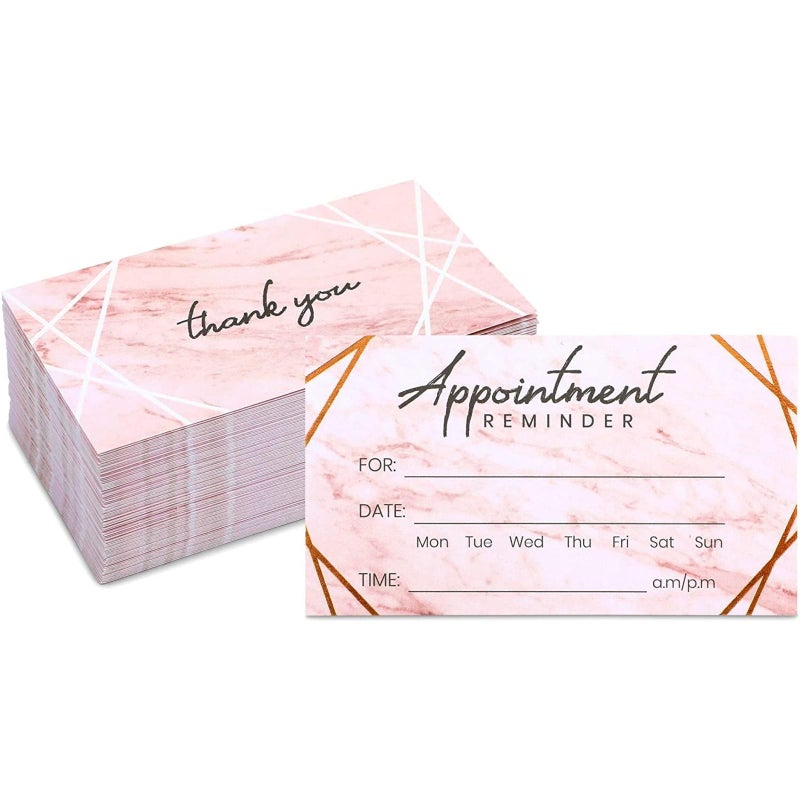 Pipilo Press Appointment Reminder Cards - 3.5 x 2 In, Marble & Rose Gold Foil, 100 Pack - Salon & Hair Appointment Reminder Cards with Date, Time & Name Fields - Image 1