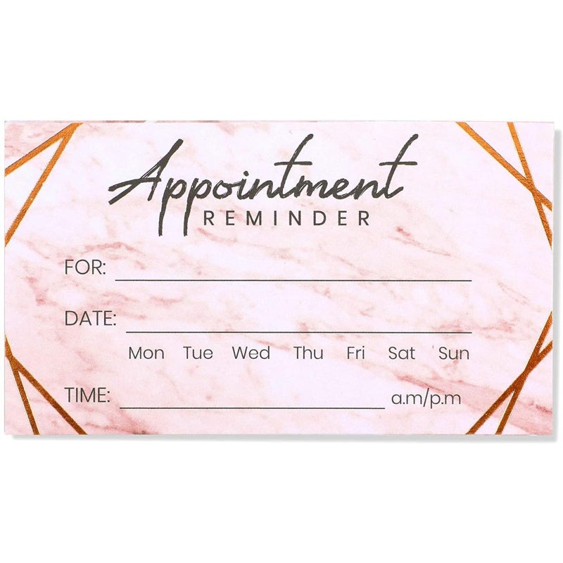 Pipilo Press Appointment Reminder Cards - 3.5 x 2 In, Marble & Rose Gold Foil, 100 Pack - Salon & Hair Appointment Reminder Cards with Date, Time & Name Fields - Image 4