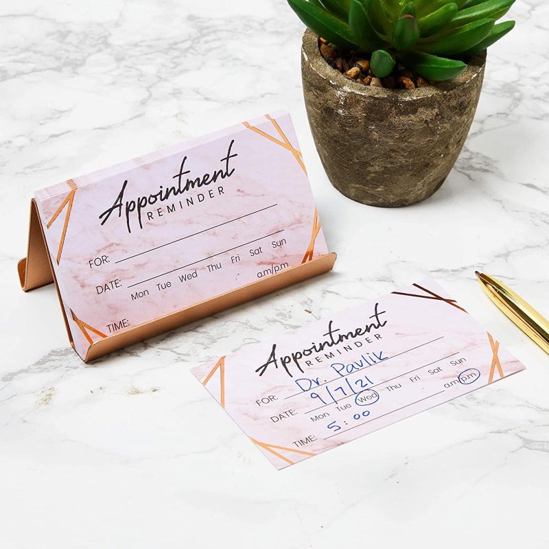 Pipilo Press Appointment Reminder Cards - 3.5 x 2 In, Marble & Rose Gold Foil, 100 Pack - Salon & Hair Appointment Reminder Cards with Date, Time & Name Fields - Image 2