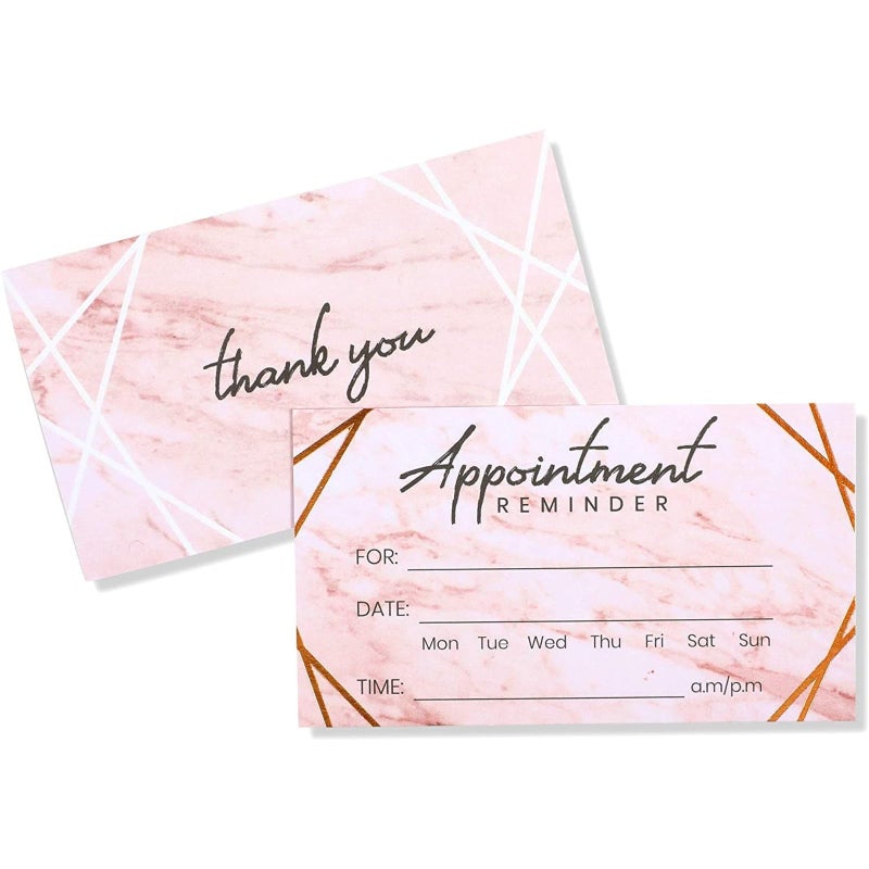 Pipilo Press Appointment Reminder Cards - 3.5 x 2 In, Marble & Rose Gold Foil, 100 Pack - Salon & Hair Appointment Reminder Cards with Date, Time & Name Fields - Image 5