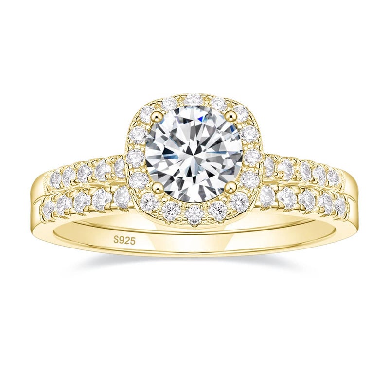 EAMTI 1.2CT 925 Sterling Silver Bridal Rings Sets 14K Gold Plated Cubic Zirconia Halo CZ Engagement Wedding Bands for Women Promise Rings for Her Size 7 - Image 1