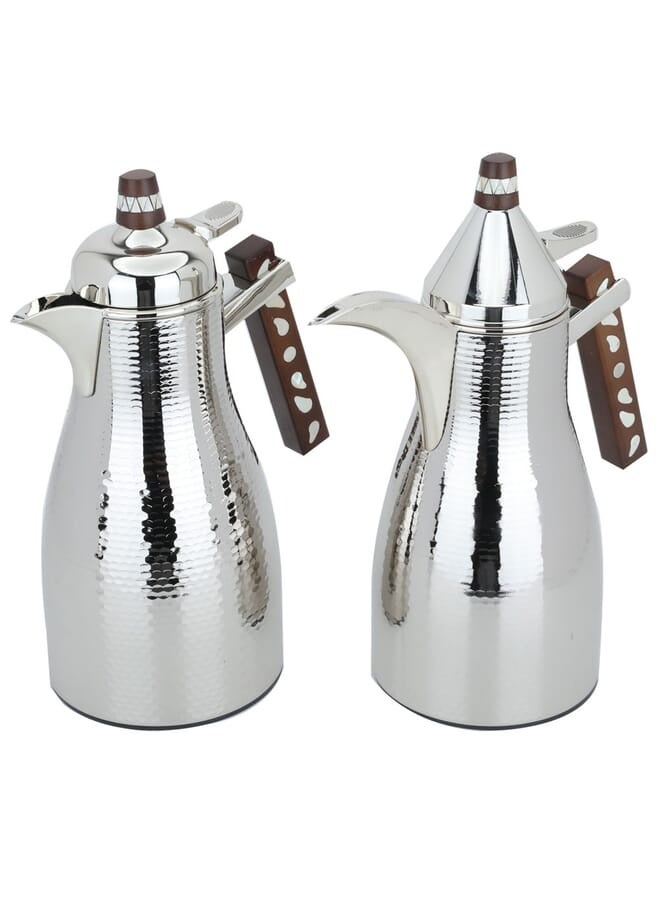 Alsaif Gallery مجموعة ميمونة من 2 ترمس فضي مع مقبض خشبي - Image 2