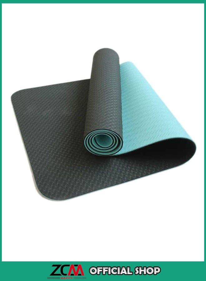 ZCM-HAPPY Yoga Mat with Straps, Non-Slip TPE Pilates Fitness Mat for Home Exercise and Meditation 183x61x0.6cm - Image 1