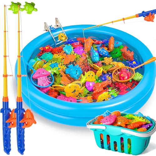 Doloowee Magnetic Fishing Game Bath Pool Toys for Toddlers 3548pcs Fishing Toys Game Floating Fish Magnet Pole Rod Net Education Teaching and Learning for Kids Age 36 48 - Image 1