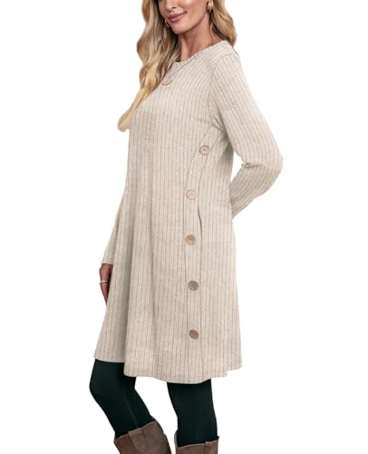 OFEEFAN Winter Dresses for Women 2025 Early Fall Fashion Long Sleeve Tunic Sweater White Wedding Guest Dress Wear with Leggings Teacher Outfits M - Image 4
