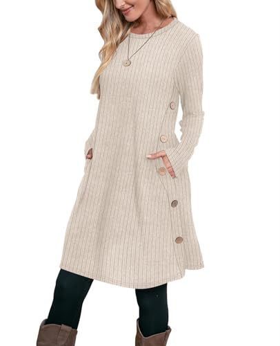 OFEEFAN Winter Dresses for Women 2025 Early Fall Fashion Long Sleeve Tunic Sweater White Wedding Guest Dress Wear with Leggings Teacher Outfits M - Image 1