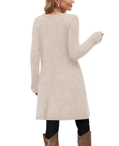 OFEEFAN Winter Dresses for Women 2025 Early Fall Fashion Long Sleeve Tunic Sweater White Wedding Guest Dress Wear with Leggings Teacher Outfits M - Image 5