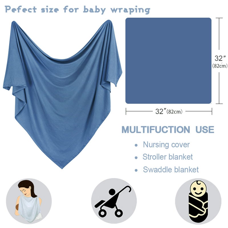 OWLOWLA Newborn Swaddle Set Stretch Wrap Swaddle Receiving Blanket for Baby Boy Girl(Steel Blue) - Image 4