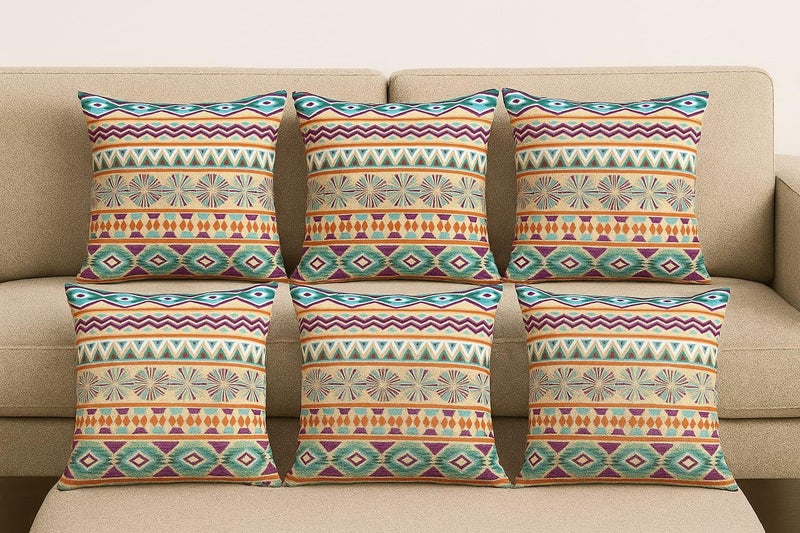 Amaze ATTIRESJute Cushion Cover 18x18 Inch – Set of 6 Decorative Throw Pillow Covers for Sofa, Couch or Bed – Designer Printed Square Cushion Covers – Home Decor (Multi) - Image 1