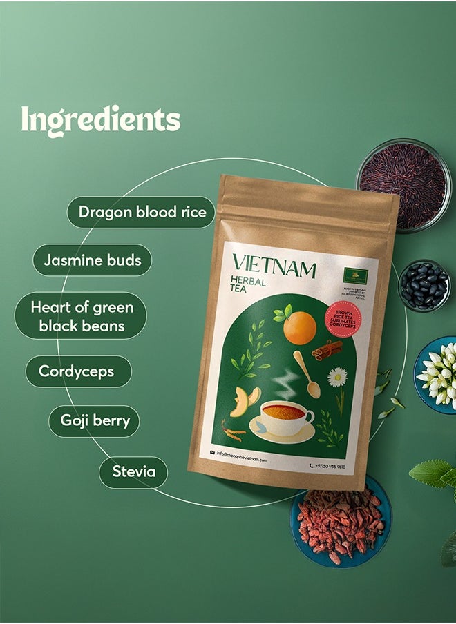 Sublimates Cordyceps Brown Rice Tea - 20 Sachets | Premium Tea | Nutrient-Rich | Vietnamese Brown Rice Tea, Easy to Brew