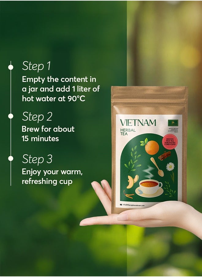 Sublimates Cordyceps Brown Rice Tea - 20 Sachets | Premium Tea | Nutrient-Rich | Vietnamese Brown Rice Tea, Easy to Brew