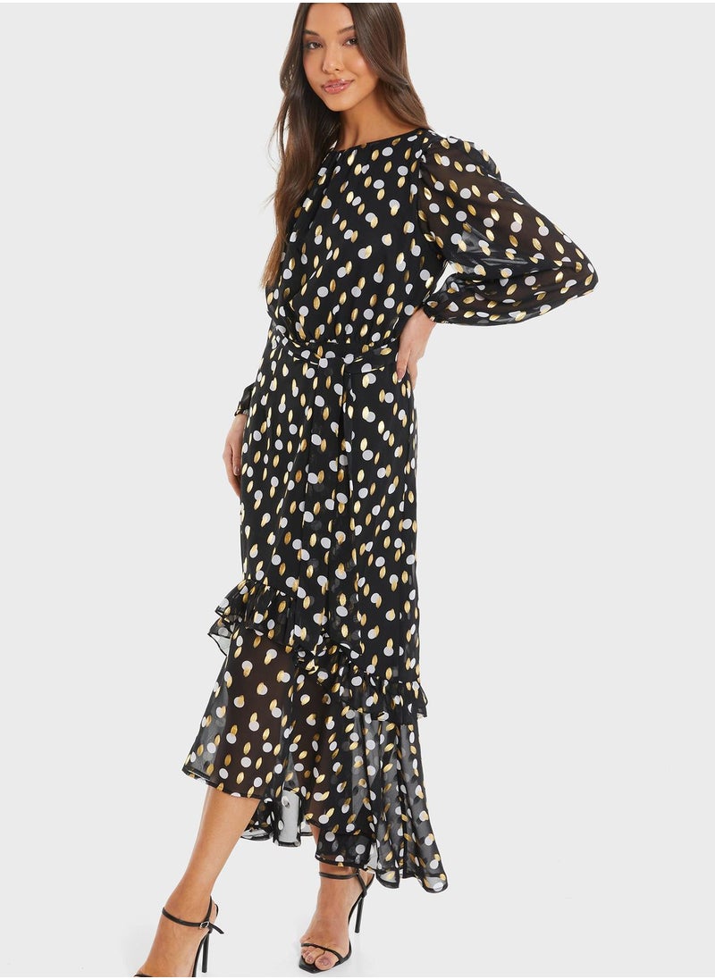 QUIZ Polka Dot Midi Dress  - Image 3