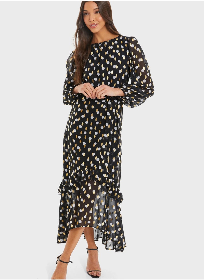 QUIZ Polka Dot Midi Dress  - Image 1