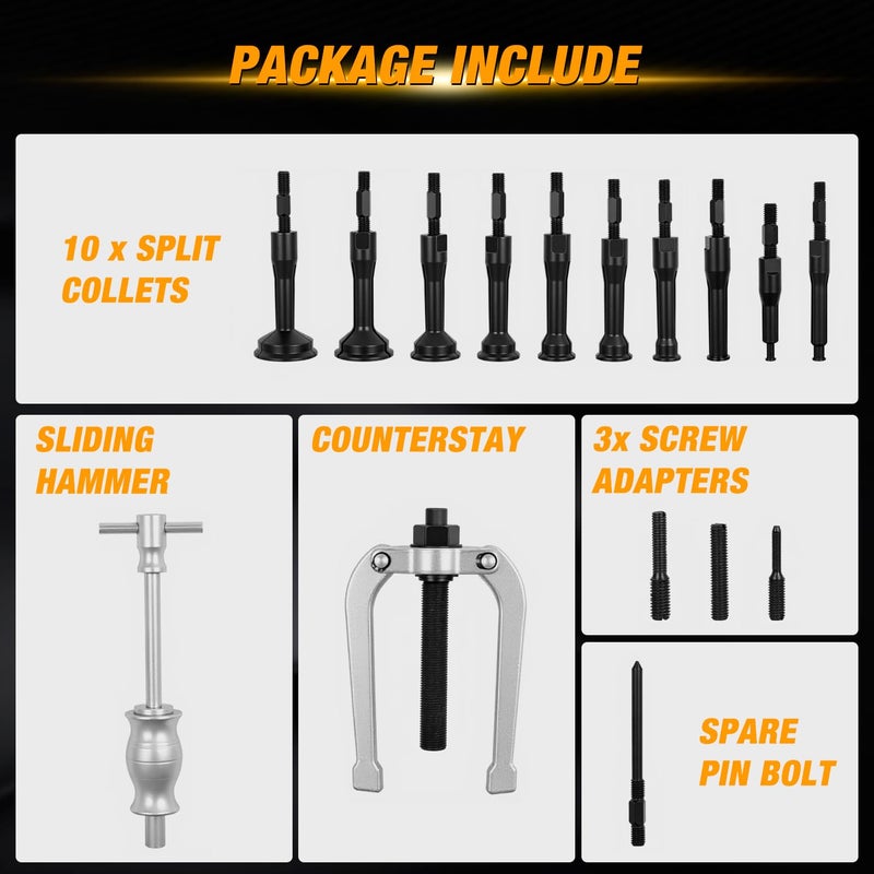 GOOACC 16pcs Blind Hole Bearing Puller Kit, Slide Hammer Pilot Insert Inner Internal Removal Tool Blind Hole Collet Bearing Set, Heavy Duty Blind Bearing Race and Seal Puller Extractor Kit with Case - Image 2