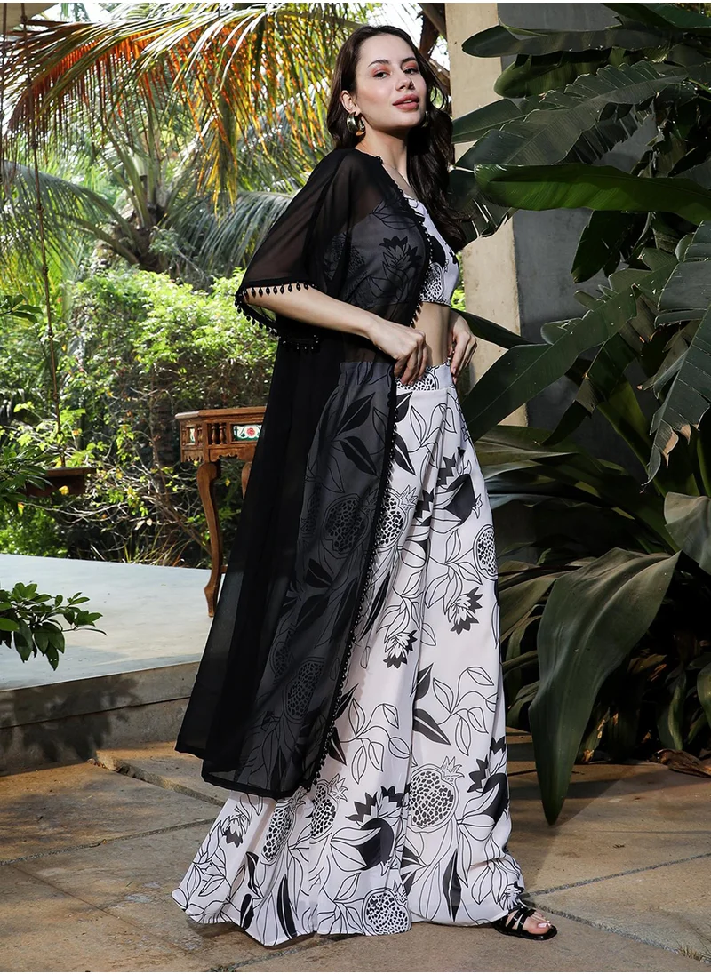  قصة Women's Midnight Black & Ivory White Contrast Pomelle Co-Ord Set