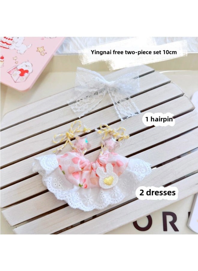 Clothes Only] Labubu Doll Clothes 17cm Labubu Doll Clothes Year Clothes Climbing Clothes Jeans-Specifications:10cm-Color:Yingnai Bunny Two-piece Set 10cm 