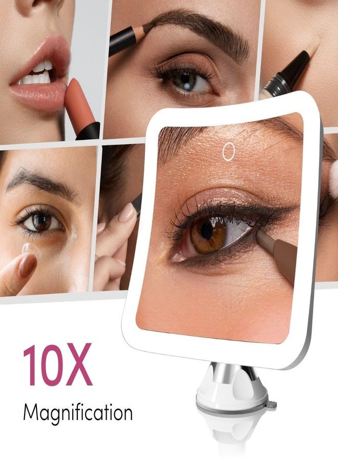 Fancii Rechargeable 10x Magnifying Mirror with 3 LED Light Settings, Dimmable Touch Light, Cordless, Locking Suction Mount, Lighted Mirror for Bathroom or Travel, Mira 2 (White) - Image 4