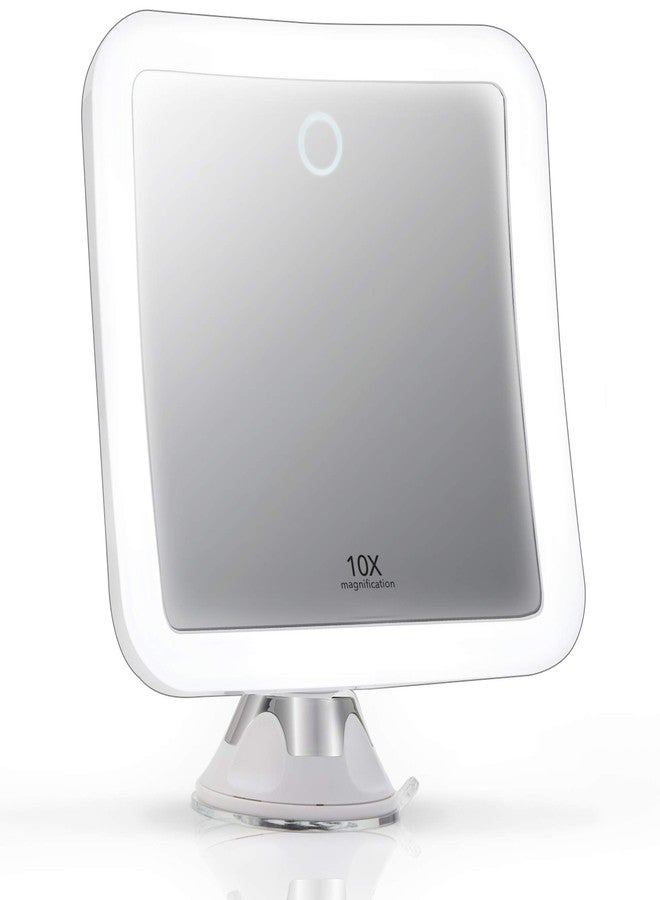 Fancii Rechargeable 10x Magnifying Mirror with 3 LED Light Settings, Dimmable Touch Light, Cordless, Locking Suction Mount, Lighted Mirror for Bathroom or Travel, Mira 2 (White) - Image 1