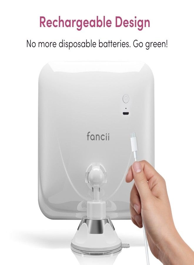 Fancii Rechargeable 10x Magnifying Mirror with 3 LED Light Settings, Dimmable Touch Light, Cordless, Locking Suction Mount, Lighted Mirror for Bathroom or Travel, Mira 2 (White) - Image 3