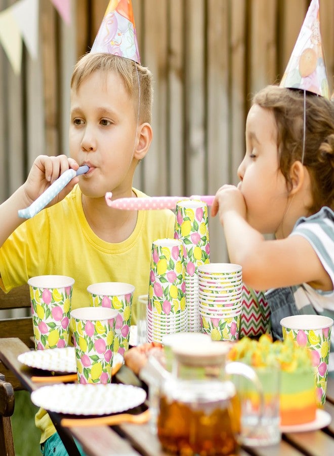 Whaline 50 Pcs Summer Lemon Paper Cups Watercolor Pink Yellow Lemon Disposable Cups for Hot Cold Drinks Birthday Holiday Fruit Party Table Supplies, 9 Oz - Image 4