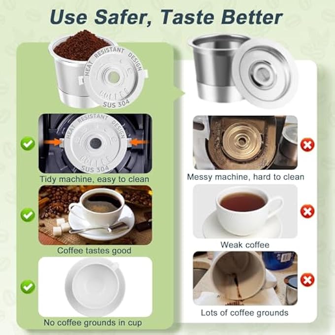 Excefore 2 Pack Stainless Steel Refillable K Cups Metal K Cups Coffee Pods With Heat Resistant Handles And Coffee Scoop K Cup Filters No Bpa - Image 5