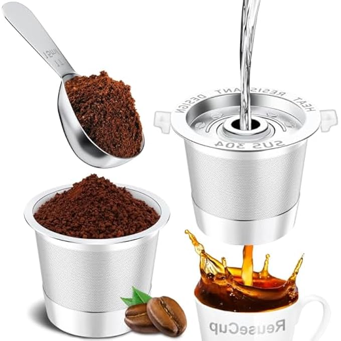 Excefore 2 Pack Stainless Steel Refillable K Cups Metal K Cups Coffee Pods With Heat Resistant Handles And Coffee Scoop K Cup Filters No Bpa - Image 1