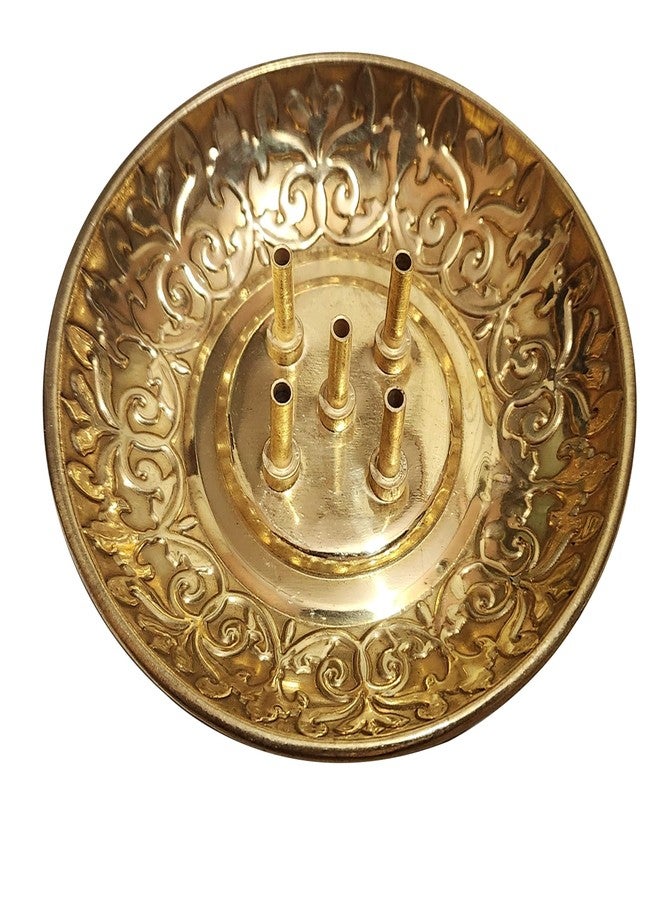 بيور سورس انديا حامل بخور من النحاس الأصفر من بيور سورس إنديا، خمسة أعواد بخور، حامل أعواد بخور مع جامع رماد لتزيين المعابد والمنازل والمكاتب (9.5 سم ذهبي) - Image 3