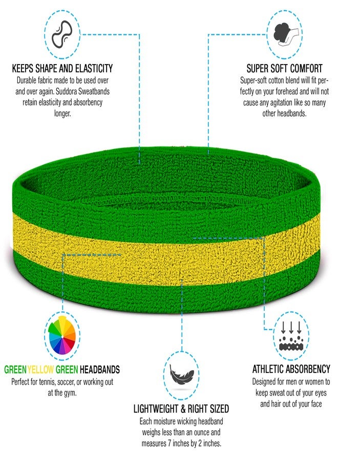 Suddora Striped Sweatband Set, Moisture Wicking 2 Wristbands and 1 Headband, Breathable Athletic Sweat Bands for Sports, Costumes & Cosplay, Matching Bands to Wear with Jersey, Green Yellow Green - Image 3