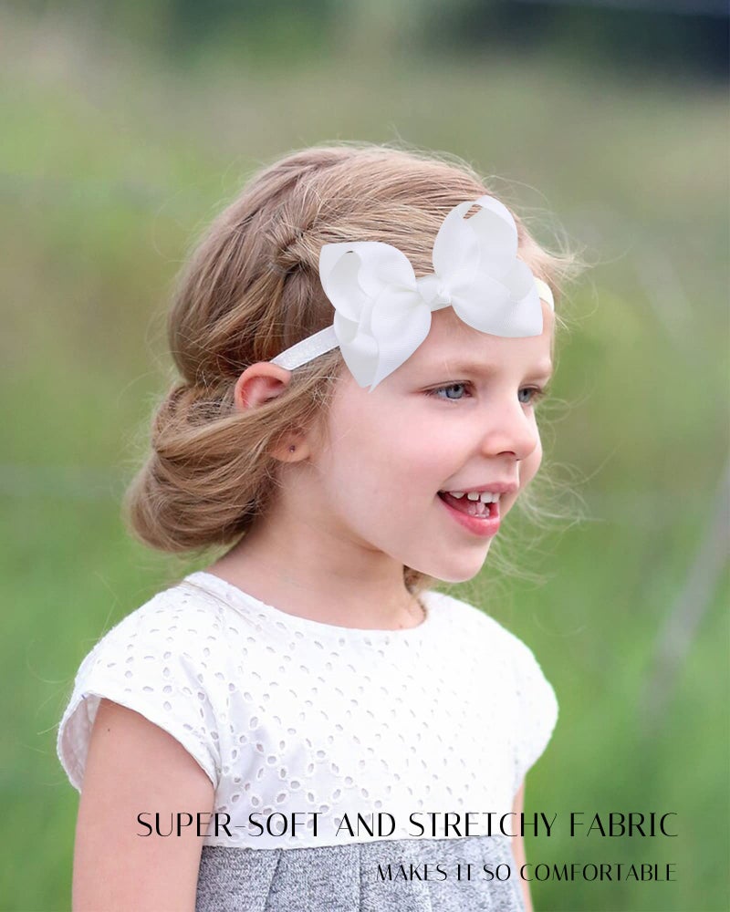 jollybows 3 PCS HAIRBAND 4' Baby Girls Headbands Boutique Grosgrain Ribbon Hair Bows for Infants, Toddlers, Kids - Black White Khaki - Image 4