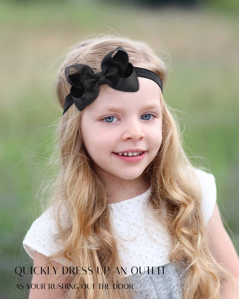 jollybows 3 PCS HAIRBAND 4' Baby Girls Headbands Boutique Grosgrain Ribbon Hair Bows for Infants, Toddlers, Kids - Black White Khaki - Image 3