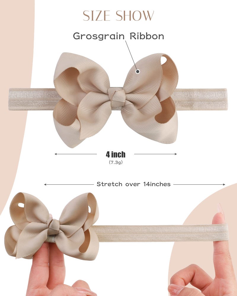 jollybows 3 PCS HAIRBAND 4' Baby Girls Headbands Boutique Grosgrain Ribbon Hair Bows for Infants, Toddlers, Kids - Black White Khaki - Image 2