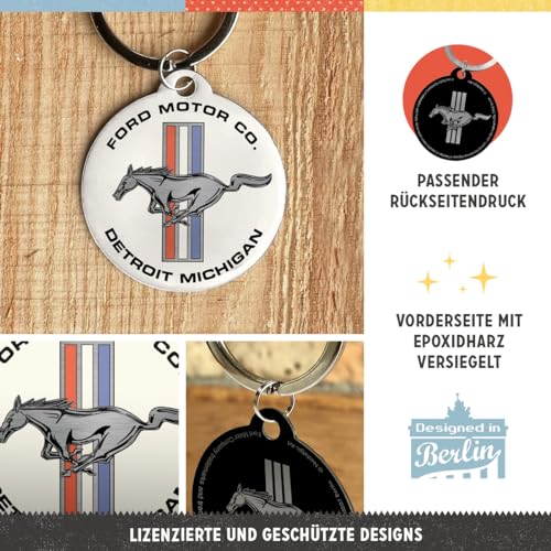 Nostalgic Art Nostalgic-Art Retro Keychain, Ø 1.6", Ford Mustang – Horse & Stripes Logo – Gift idea for car accessories fans, Metal, Vintage-Design - Image 2
