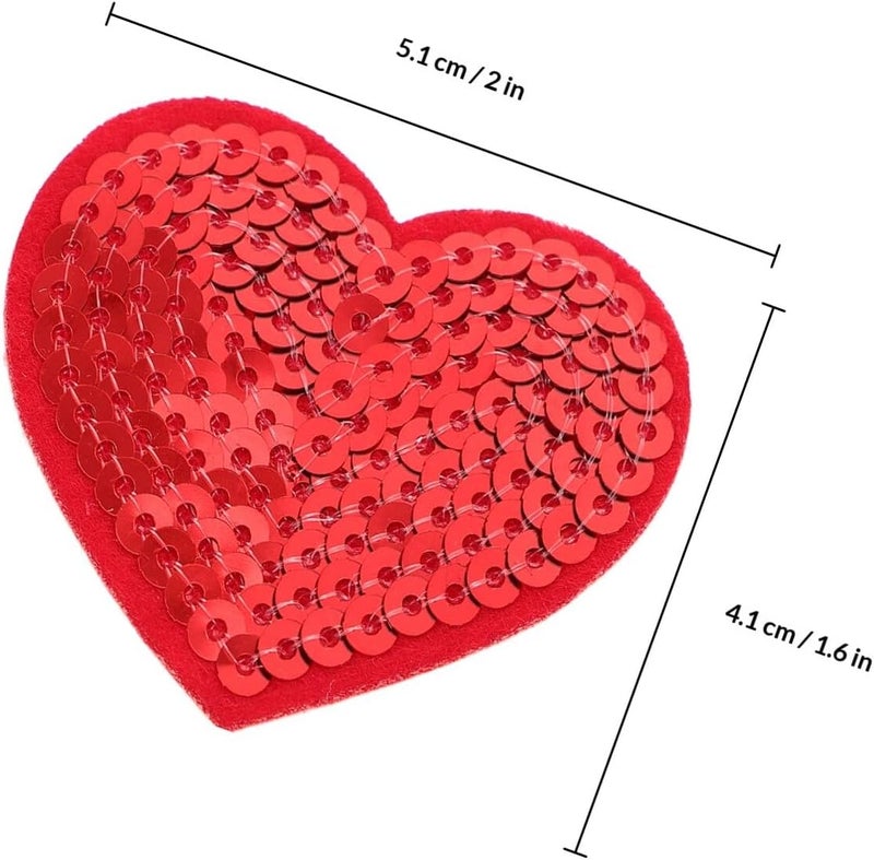 Lurrose 10 Pcs Red Heart Sequin Fabric Applique Patches Self-Adhesive Small Glitter Stickers for Clothing Bags Hats DIY Craft Embellishments - Image 2