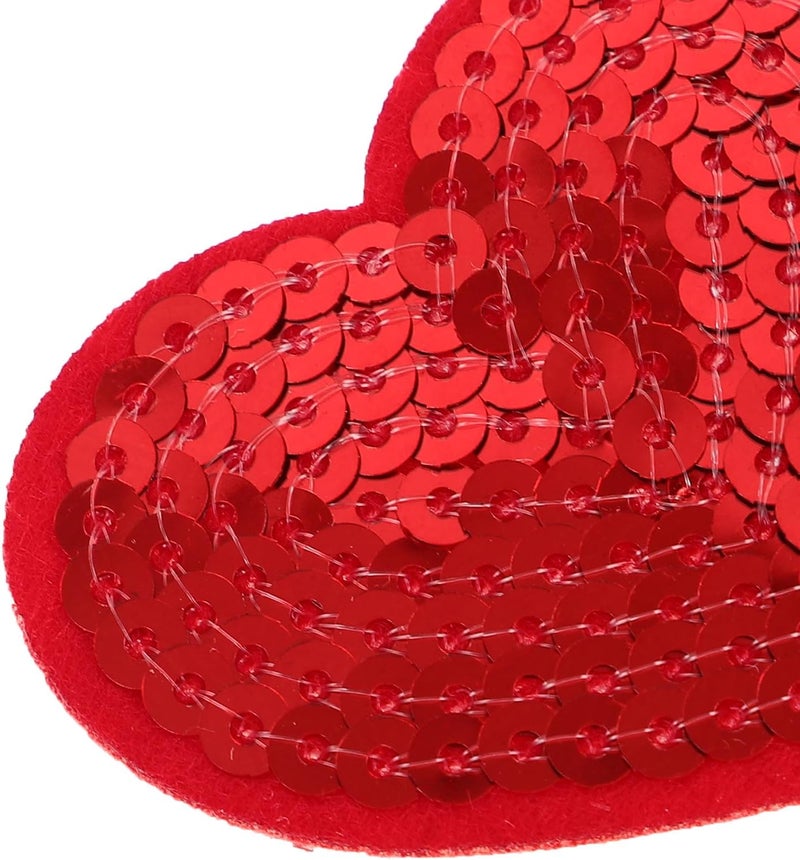 Lurrose 10 Pcs Red Heart Sequin Fabric Applique Patches Self-Adhesive Small Glitter Stickers for Clothing Bags Hats DIY Craft Embellishments - Image 3