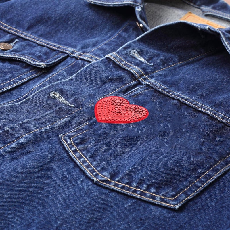Lurrose 10 Pcs Red Heart Sequin Fabric Applique Patches Self-Adhesive Small Glitter Stickers for Clothing Bags Hats DIY Craft Embellishments - Image 5