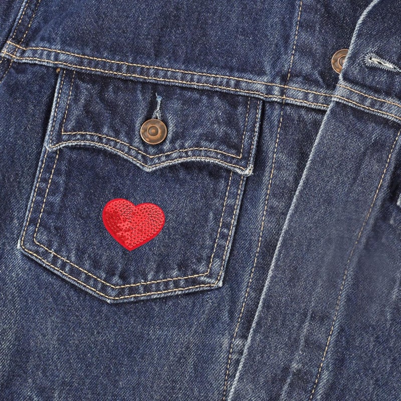 Lurrose 10 Pcs Red Heart Sequin Fabric Applique Patches Self-Adhesive Small Glitter Stickers for Clothing Bags Hats DIY Craft Embellishments - Image 4