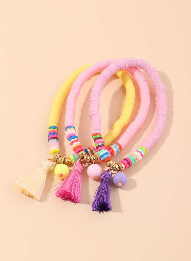 Take Two Pack of 3 - Girls Multi-Color Flat Beads Bracelets with Tassels - Image 3