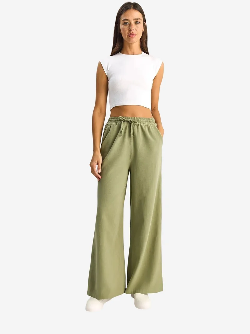 بيانكو لوتشي LUCCI Wide Leg Cotton Trousers with Drawstring Waist