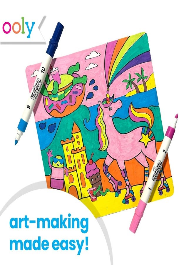 Ooly Colortopia Color by Number Paint Marker Kit - 2 Illustrated Boards, 6 Double-Ended Water-Based Paint Markers, 2 Removable Display Stands, Non-Toxic Art Kit for Kids & Teens - Unicorn Funland - Image 2