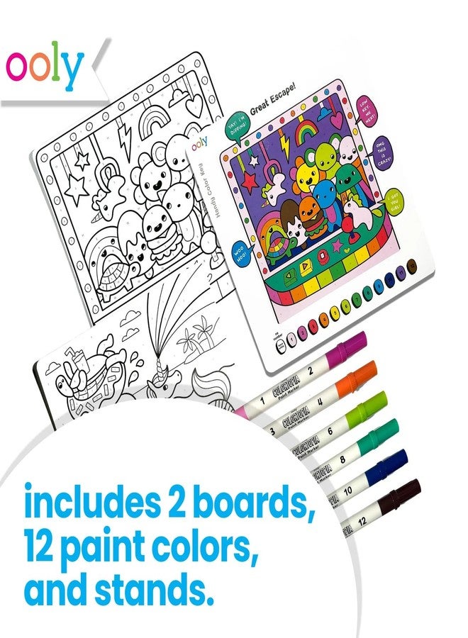 Ooly Colortopia Color by Number Paint Marker Kit - 2 Illustrated Boards, 6 Double-Ended Water-Based Paint Markers, 2 Removable Display Stands, Non-Toxic Art Kit for Kids & Teens - Unicorn Funland - Image 5